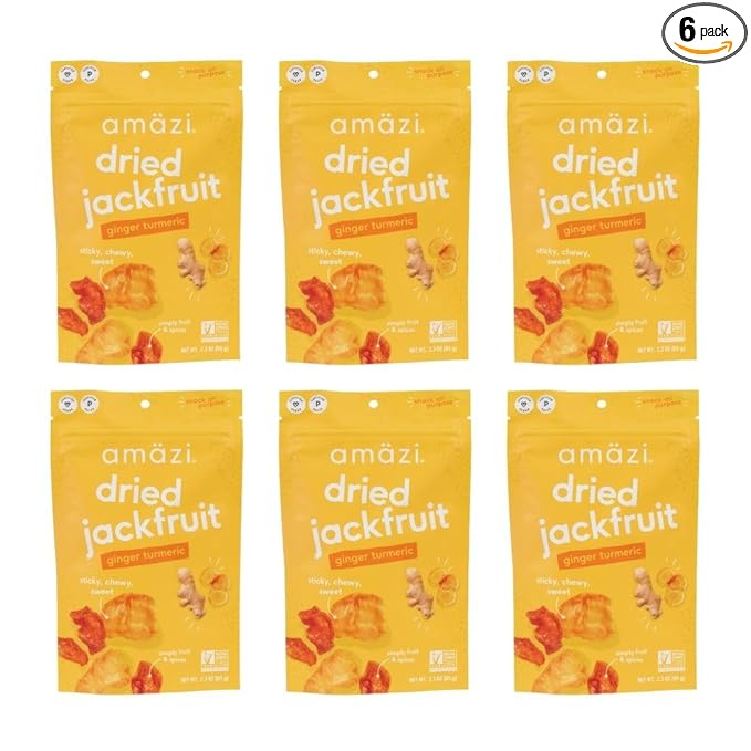 Am채zi Foods | Ginger Turmeric Dried Jackfruit (6 Pack) | All Natural Snacks | Gluten Free Healthy Dried Fruit Snacks