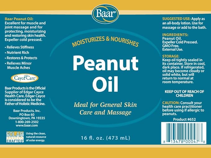 Baar Expeller, Cold Pressed Peanut Oil from Roasted Peanuts Grown in The United States - Kosher - GMO and Solvent Free (16 Ounces)