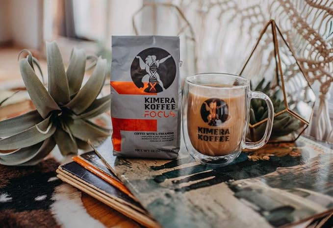Kimera Koffee - Organic Light Roast Ground Coffee | Focus Blend | Infused with Brain Vitamins | L-theanine | Amplifies Alpha Brain Waves| Enhance Mental Endurance & Awareness | 12oz