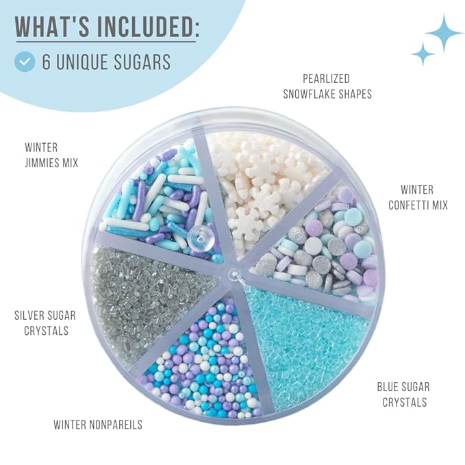 Sweets Indeed Sprinkles 6 Cell Edible Sprinkle Mix Jimmies Perfect for Cake Decorations Baking Ice Cream Cookies Cupcake Topper (Winter)
