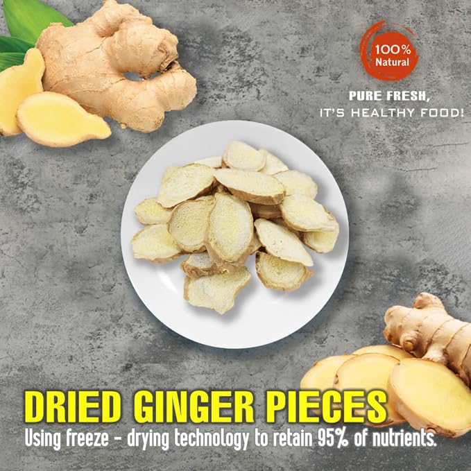 DRIED GINGER PIECES 2.47 Oz (70g) VIETFARMFOOD: Pure, natural freeze-dried spice made from real vegetables and fruits - perfect for enhancing every meal, from cooking, baking, salads, soups, sauces