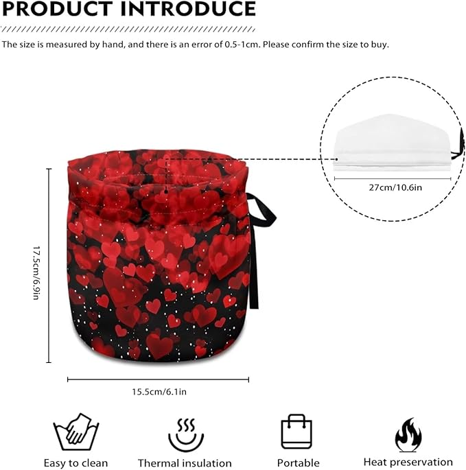 Red Glitter Love Heart Print Tea Pot Cozies Double-Sided Valentine Drawstring Teapot Dust Cover Insulation Warmth Breakfast Pot Holder Washable Reusable Table Decoration