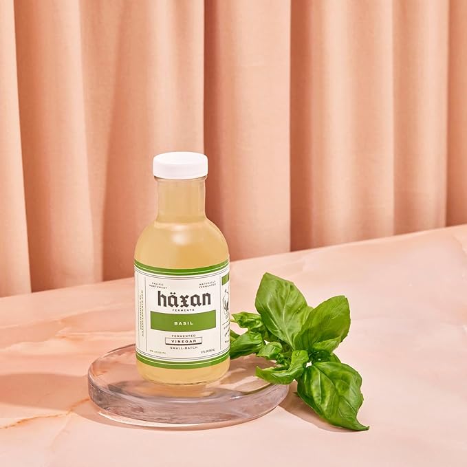 Haxan Ferments Basil Vinegar - Made with Fresh Italian Basil from Hima Farms | Herby, Aromatic & Slightly Sweet | Perfect for Tomato Salads, Italian Dishes & Veggie Stews | Raw, Unpasteurized, 4% Acidity