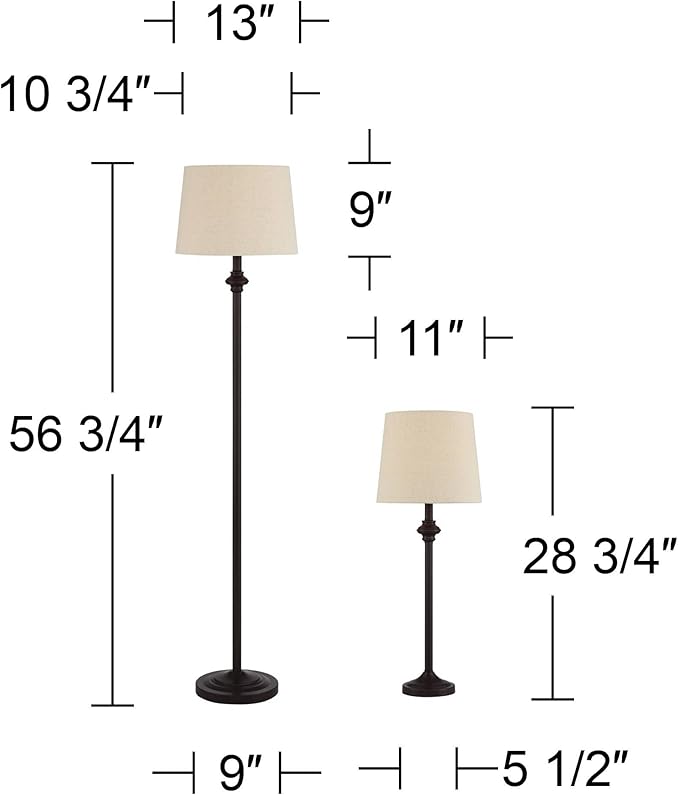 360 Lighting Carter Traditional Table 3 Piece Floor and Table Lamp Set Bronze Metal Oatmeal Drum Shade Decor for Living Room Bedroom House Bedside Nightstand Home Office Reading Family