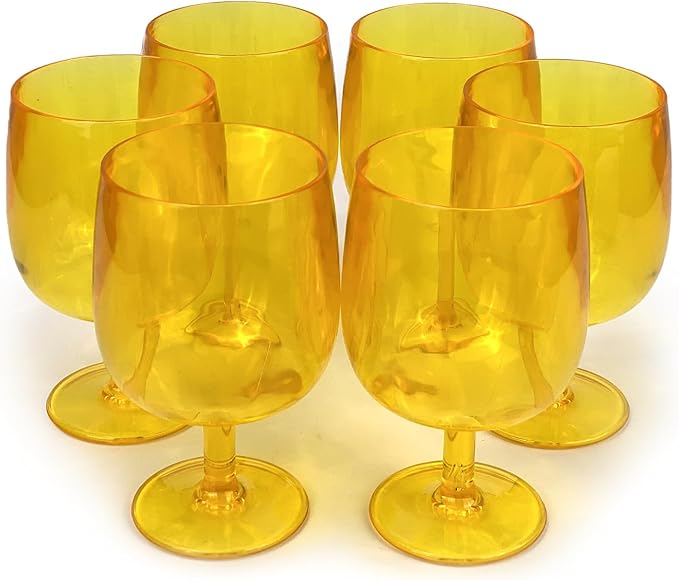 Yalin Set of 6 Unbreakable 12 oz Acrylic Plastic Wine and Water Tumbler Stackable Goblets. (Yellow, 12 oz)