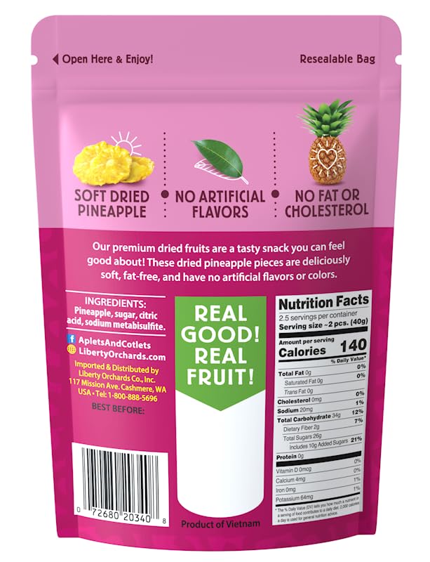 Liberty Orchard Organic Whole Dried Pineapple - Deliciously Sweet Dried Fruit Snack Packed with Fiber & Vitamins Vitamins - Healthy Snack Ideal for Smoothies, Salads, & Baking - 5 Pack