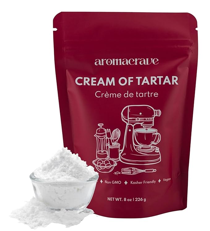 AROMACRAVE Cream of Tartar Powder, High-Purity Potassium Bitartrate for Baking & Cooking, Stabilizes Egg Whites, Prevents Sugar Crystallization, Leavening Agent for Fluffy Baked Goods (8 Ounce)