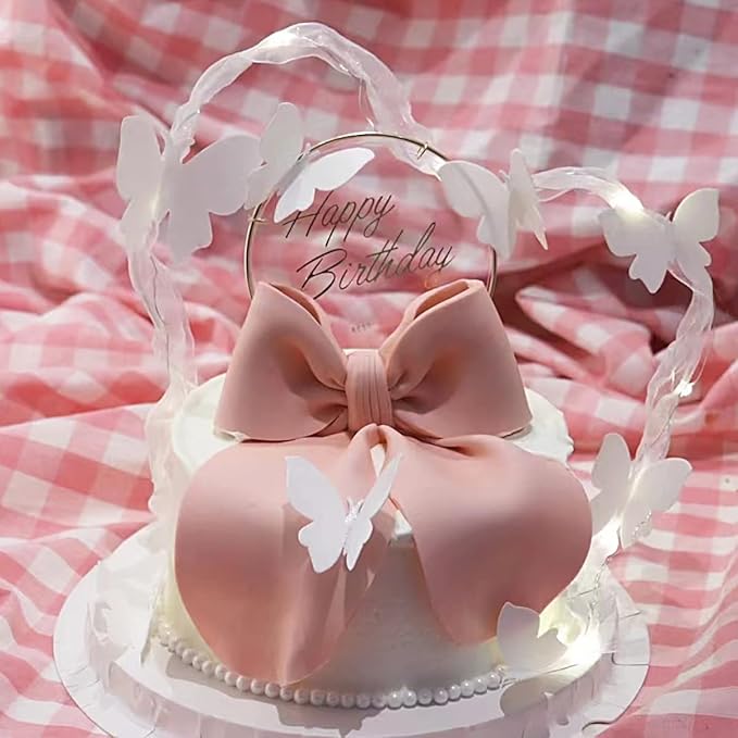 White Butterfly Cake Toppers, 11pcs Butterfly Cupcake Toppers Happy Birthday Metal Gold Cake Topper for Girls Women's Birthday Cake Party Decorations