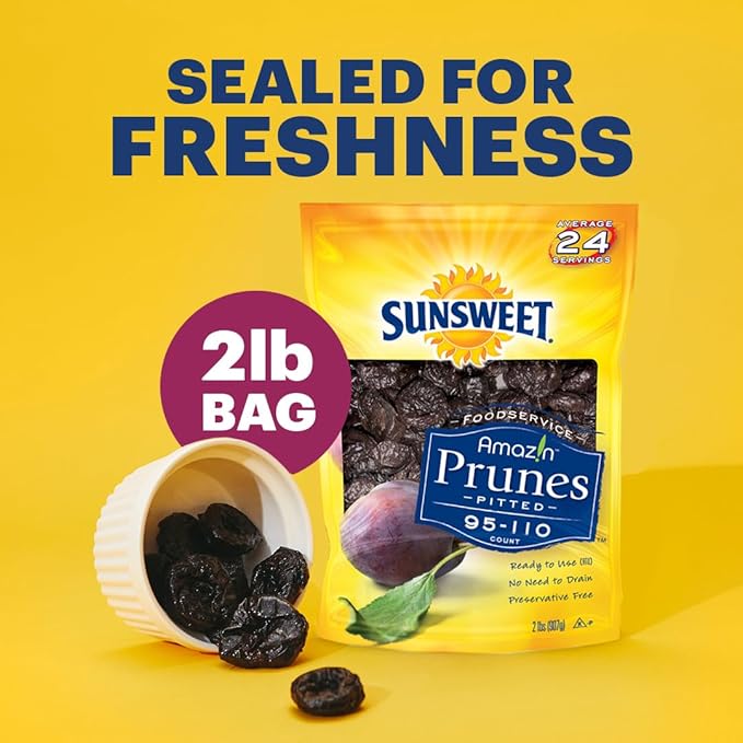 Sunsweet Amazin' Pitted Prunes - Dried Prunes Pitted Unsweetened - Gluten Free, Vegan, Low Fat - Fiber & Minerals - 2lb Resealable Bag x 3 Pack