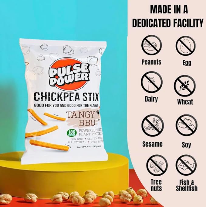 Pulse Power Chickpea Stix - Crunchy Snacks, High Protein, Gluten Free, Non-GMO, Vegan (3 pack, 3 oz) (Tangy BBQ)