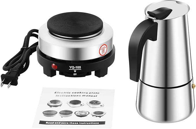 Stovetop Coffee Maker, 9 Cup Stainless Steel Moka Pot Espresso Maker Coffee Pot with Electric Stove, 500W Stovetop Espresso Machine Italian Espresso Maker for Home Bar Office