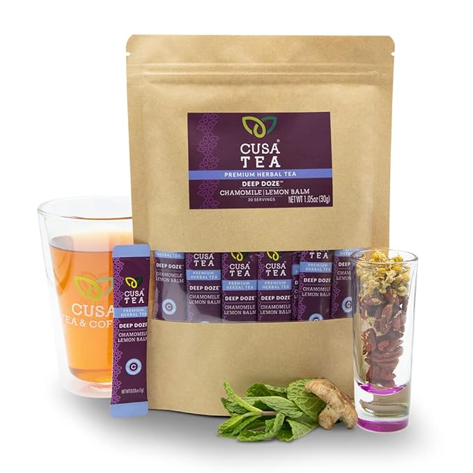 Cusa Tea & Coffee | Deep Doze Herbal Tea | Premium Caffeine Free Instant Tea | Hot & Iced Tea with No Added Sugar (30 Single Servings)