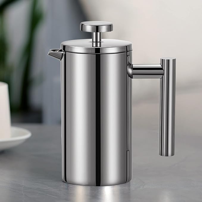 Stainless Steel French Press Coffee Maker 1500ml, Double-Wall Insulated Large French Coffee Press for travel camping竊똋arge Capacity, ç«?0oz, Silverç«?,<div>