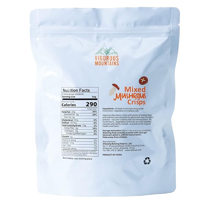 VIGOROUS MOUNTAINS Mushroom Chips Veggie Snacks, Dried Shiitake and King Oyster Good Salted Crisp Mix, Grocery Vegetable Snack Chip 8.82 Oz, 250 g
