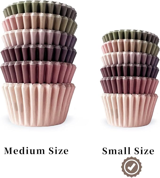 qiqee 300PCS Mini Gradient Cupcake Liners Cupcake Cups 6 Designs Coffee Gradient Cupcake Papers Baking Cups Cupcake Wrappers (Small Size)