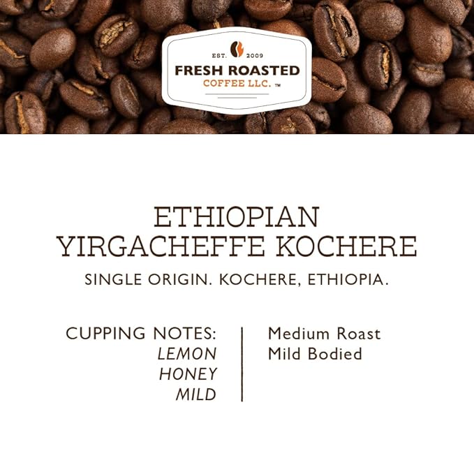 Fresh Roasted Coffee, Ethiopian Yirgacheffe Kochere, Medium Roast, 72 Pods for K Cup Brewers
