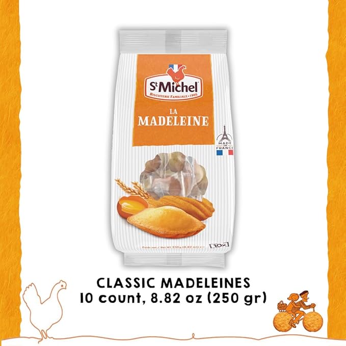 St Michel Traditional Madeleines French Sponge Cakes Made In France, Pack of 4 (250g each) Non-GMO. Total of 40 Individually Wrapped All Butter Traditional Madeleines Sponge Cakes