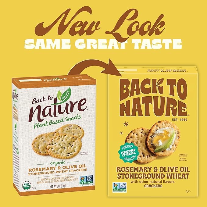 Back to Nature - Stoneground Wheat Crackers - Rosemary & Olive Oil - Real Ingredients like Whole Grain Wheat, Flax Seed and Sea Salt - Dairy Free & Non-GMO - 5 ounce (Pack of 6)