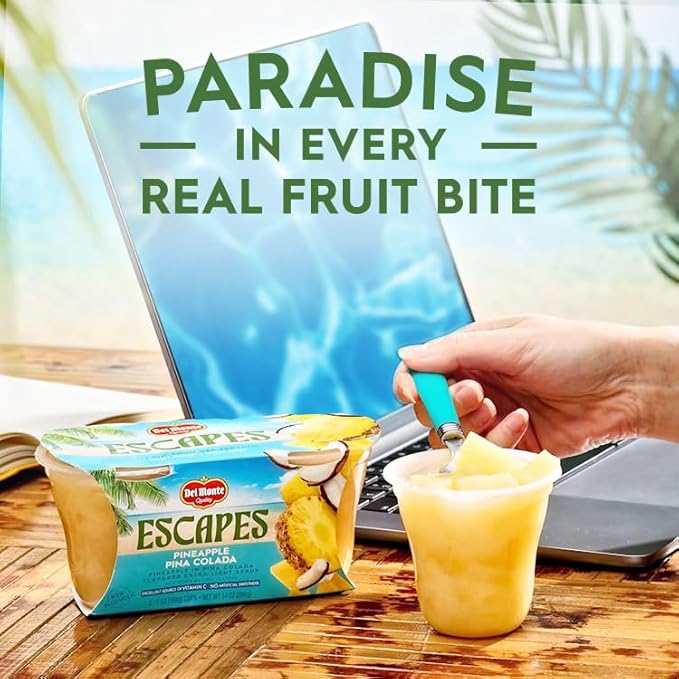 Del Monte Escapes Pineapple Pina Colada, 7 oz Cups, Pack of 6 (12 Cups)
