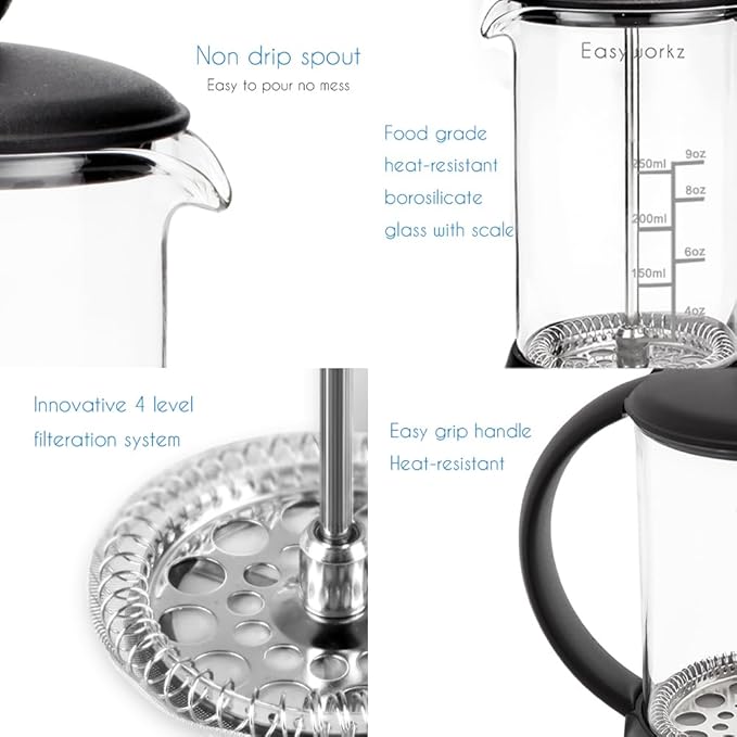 Easyworkz Eclipse French Press 12 oz Coffee Tea Maker with Borosilicate Glass
