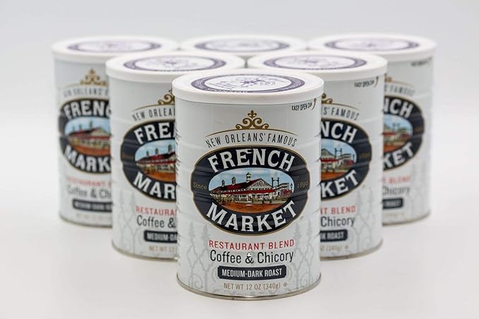 French Market Coffee & Chicory Restaurant Blend Medium-Dark Roast Ground Coffee, 12oz Can (Pack of 6)