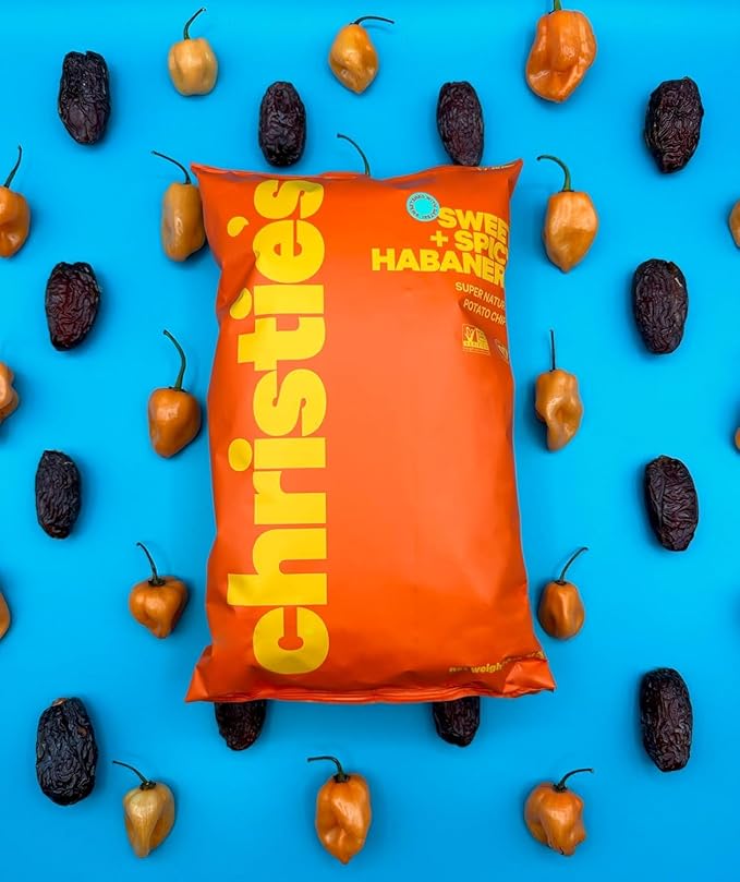 Christie's Chips Sweet & Spicy Habanero - Super Natural Potato Chips - Sweetened with Dates, No Refined Sugar, Vegan, Gluten-Free, All-Natural Gourmet Snack with a Bold, Spicy Kick - 100% Plant-Based - 1 oz - 24 pack