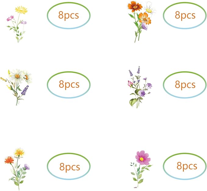 48 Pcs Wildflower Party Cupcake Toppers for Floral Birthday Baby Shower Party Decorations