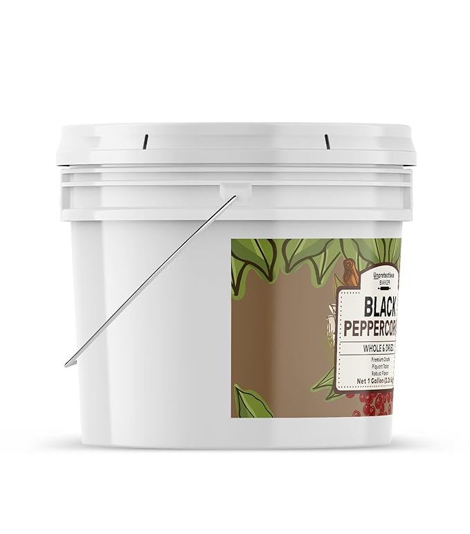 Unpretentious Whole Black Peppercorns, 1 Gallon, Pepper Mill & Grinder Refill, Robust Flavor, Resealable Bucket