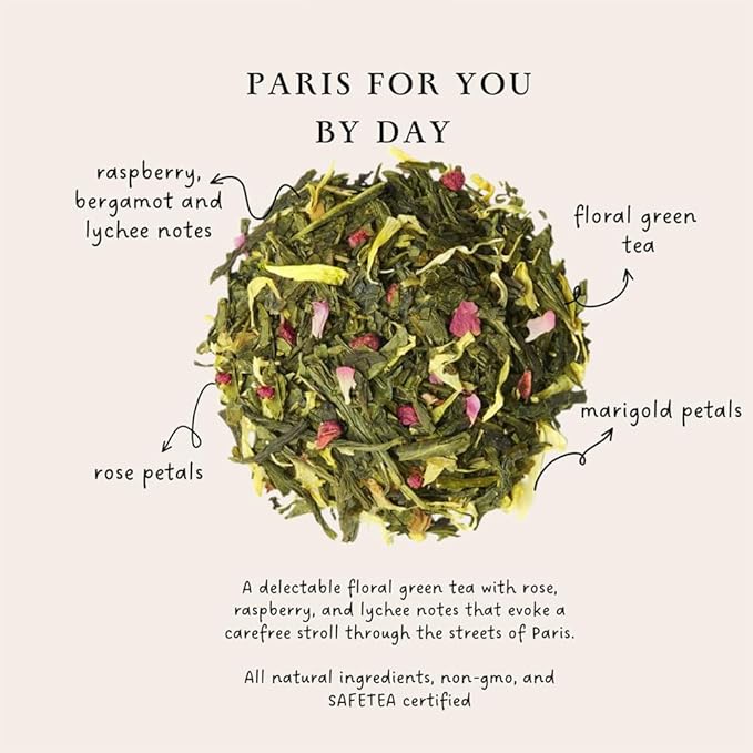 Palais des Th챕s - Paris For You By Day - Green Tea, Rose & Raspberry - 20 Cotton Tea Bags, Serves 20 Cups