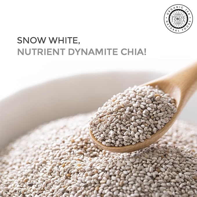 Pride Of India - Whole White Chia Seeds Raw Natural - 1.25 Pound (20 Oz) Jar with 24+ Servings - Omega-3 & Calcium Superfood - Great in smoothies, yogurt, baking, cereal, cookies, breakfast and more