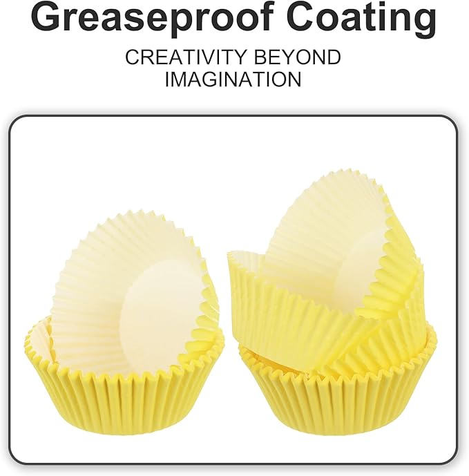 uxcell 300 Pcs Cupcake Liners, Muffins Paper Baking Cups Wrappers Standard Greaseproof for Baking Cupcake Wrapper, Yellow