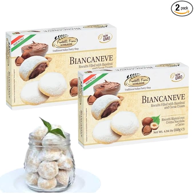 Fratelli Fiori Biancaneve Snow White Soft Cookies - Luxurious Italian Dessert with Rich Hazelnut Filling - Buttery Shortcrust Pastry Ideal for Festive Occasions & Gifts - 2-Pack