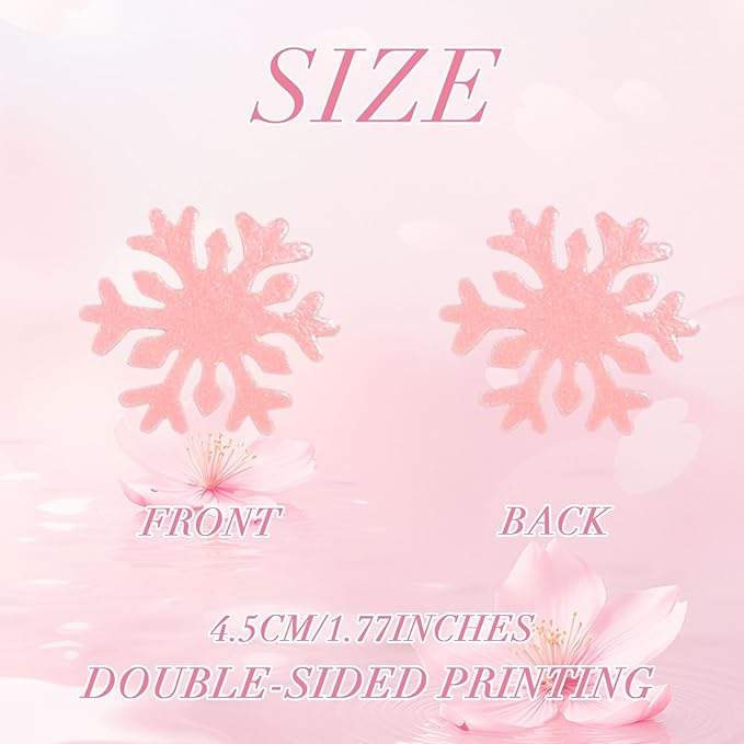 50pcs Edible Snowflake Cupcake Toppers ??Edible Cake Decorations & Snowflake Cake Decorations for Christmas, Winter & Any Party (Pink)