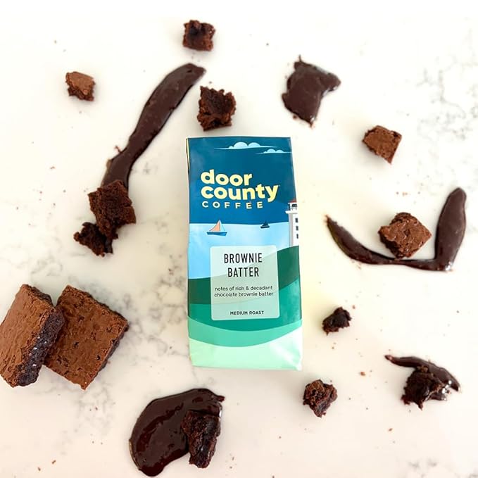 Door County Coffee Brownie Batter Flavored Ground - 10 oz Bag - Flavored Ground Medium Roast - 100% Specialty Arabica - Flavored Gourmet - Brownie Batter