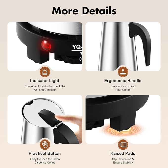 Stovetop Coffee Maker, 9 Cup Stainless Steel Moka Pot Espresso Maker Coffee Pot with Electric Stove, 500W Stovetop Espresso Machine Italian Espresso Maker for Home Bar Office