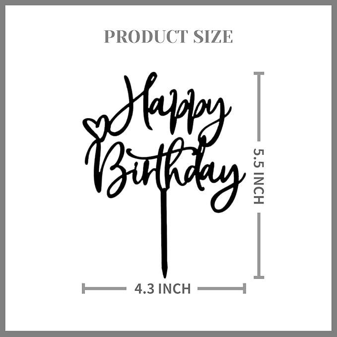 ZHENGYE Black Acrylic Happy Birthday Cake Topper Cupcake Topper Decorations for Baby Shower Children or Adults Cake Decoration Supplies (Black 13)