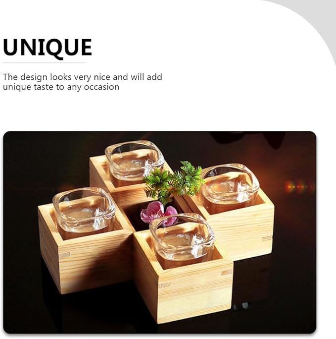 Sake Cup Wooden Box: Japanese Saki Cup Holder Box Square Drinkware Glasses Bottle Container for Storage Serving Sushi Party Accessory