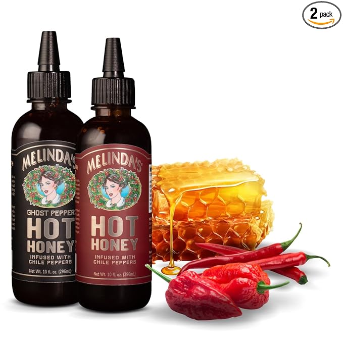 Melinda’s Hot Honey Collection - 10 oz, 2 Pack - Spicy Honey Sauce Variety Pack w/ Classic Hot Honey, Ghost Hot Honey - Sweet & Spicy Infused Honey