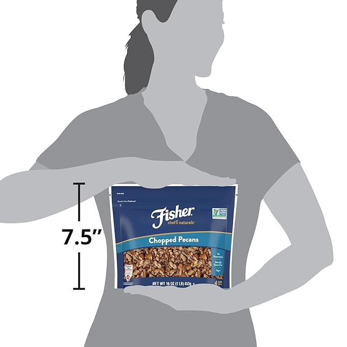 Fisher Chef's Naturals Unsalted Chopped Pecans 16 oz Resealable Bag, Unsalted Raw Nuts for Cooking, Baking & Snacking, Healthy Snacks for Adults, Vegan Protein, Keto Snack, Gluten Free Chopped Pecan
