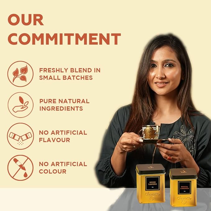 CHAYAM Cinnamon Tea & Spice Turmeric Tea, Combo Pack | 50g/1.77 oz Each | Cinnamon with Orange, Clove, Star Anise | Turmeric with Black Pepper, Ginger, Bergamot | 100% Natural, No Sugar