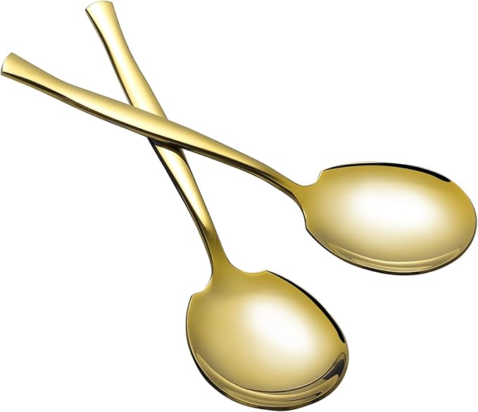 8-Piece Stainless Steel Buffet Banquet Serving Spoons, Gold Large Serving Spoon