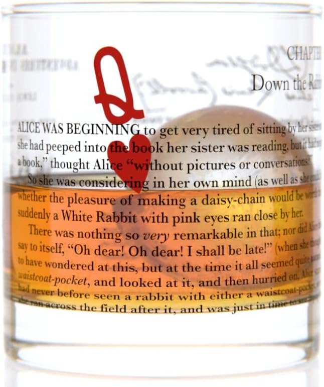 Well Told Classic Literature Rocks Glass - Alice's Adventures in Wonderland by Lewis Carroll - Old Fashioned Whiskey Glass Gift for Book Lovers (11 oz)