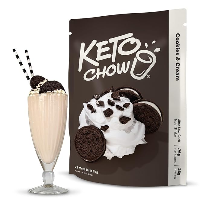 Keto Chow | Keto Meal Replacement Shake | Nutritionally Complete | Low Carb | Delicious Easy Meal Substitute | You Choose The Fat | Cookies and Cream | 21 Meal Bulk Pack