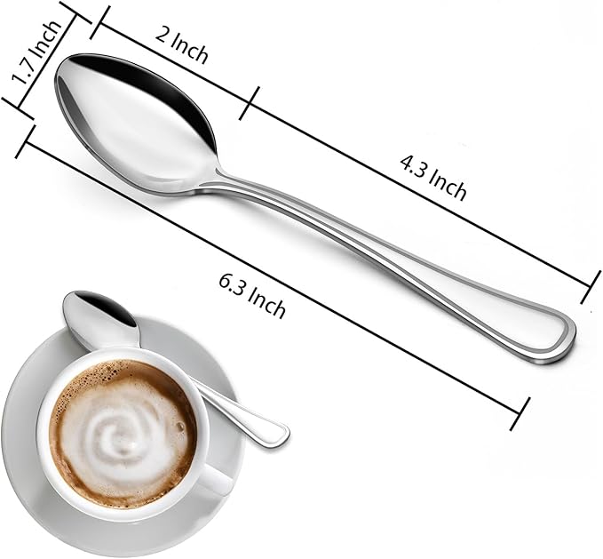 BEWOS 24-Piece Teaspoons - Tea Spoons/Coffee Spoon, 6.3-Inch Stainless Steel Silverware, Teaspoons Silverware, Small Spoons,Spoon for Hot Tea, Teaspoon Mirror Polished & Dishwasher Safe