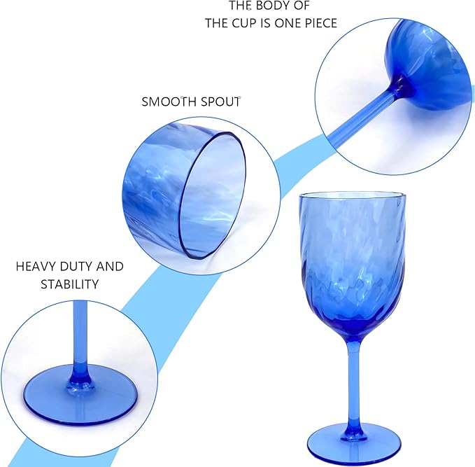 Yalin Set of 6 Unbreakable 15 oz Acrylic Plastic Wine and Water Tumbler Stackable Goblets. (Blue, 15 oz)