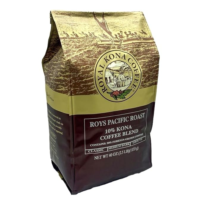 ROYAL KONA COFFEE - Medium Dark Roast Ground Coffee, Roy's Pacific Roast Flavor, 40 Ounce