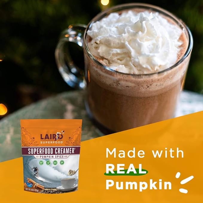 Laird Superfood Non-Dairy Original Superfood Pumpkin Spice with Real Pumpkin and Spices, Coconut Powder Coffee Creamer, Gluten Free, Non-GMO, Vegan, 8 oz. Bag, Pack of 1