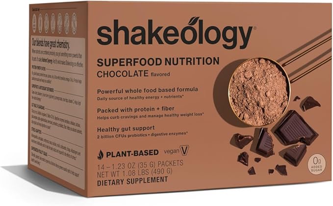 Shakeology 0g Added Sugar Plant-Based Vegan Protein Powder ??Gluten-Free Superfood Shake with Vitamins & Minerals ??Helps Support Healthy Weight Loss & Gut Health, Chocolate, 14 Individual Packets