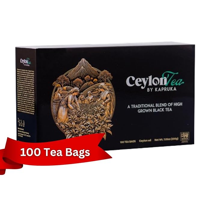 Ceylon Tea by Kapruka | Premium High-Grown Black Tea | 100 Tea Bags | Pure Ceylon Tea | Bold & Aromatic Flavor