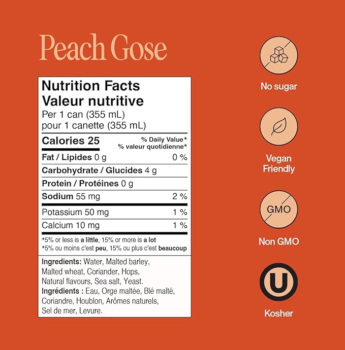 Partake Brewing Non Alcoholic Craft Brew, Peach Gose, 12 Pack - 12 Ounce Cans, Low Calorie, All Natural Ingredients